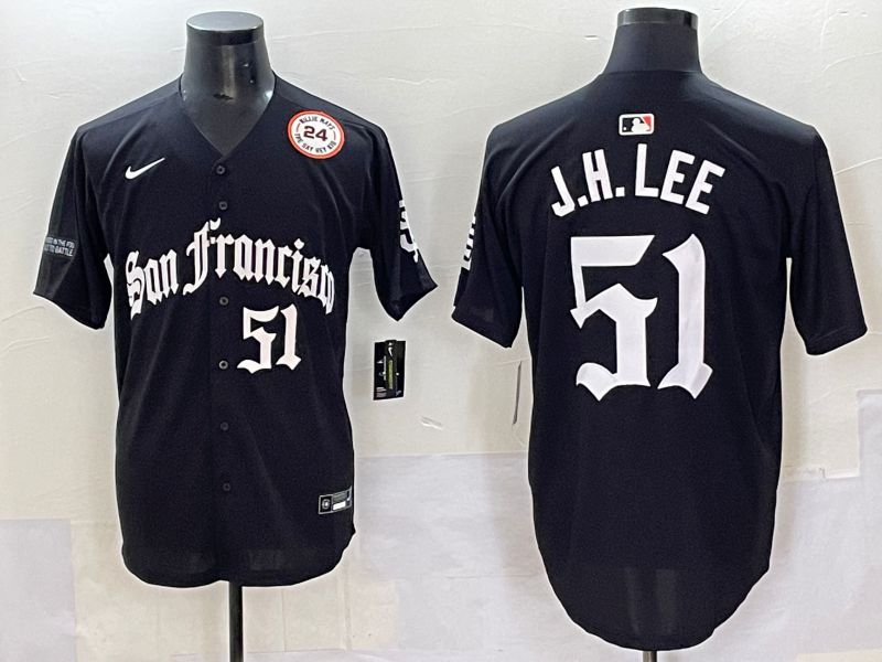 Men 2025 San Francisco Giants #51 J.H.Lee Black Five generations Joint Name Nike MLB Jersey style 52